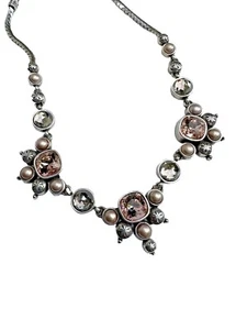 Brighton Selene Pink Swarovski Crystal Faux Pearl Necklace Silver Plated - Picture 1 of 5