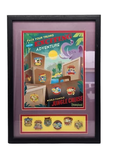 Disneyland Framed 6 Pin Set World Famous Jungle Cruise Adventure RARE - Picture 1 of 3