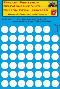 RC VINYL DECALS TRANSFERS PIT LANE CIRCLES PRE CUT  FPRC310-17  WHITE GLOSS 17mm - Picture 1 of 4
