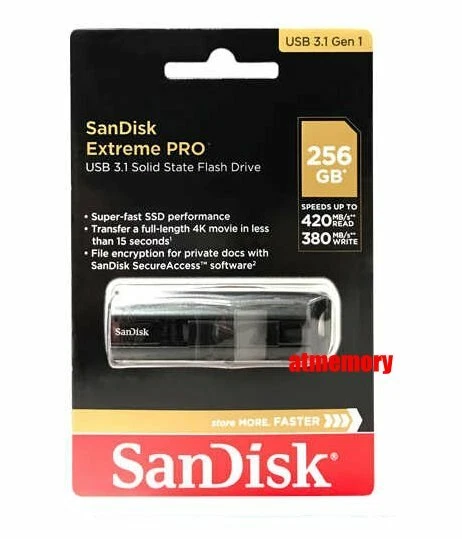 SanDisk Extreme Pro 256GB USB Solid State Flash Drive SSD CZ880 USB3.1 US - Image 1 of 1