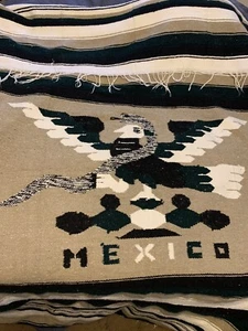 Vintage Handmade Wool Blanket Throw Afghan Mexico Aztec Southwest Navajo 7’x4’ - Picture 1 of 3