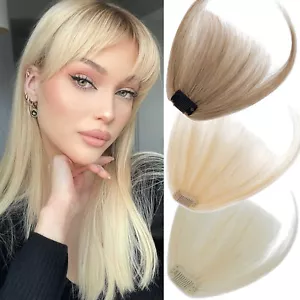 Clip in Fringe Air Bangs Thin 100% Human Hair Extensions Front Wispy Hairpiece S - Picture 1 of 27