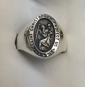 Saint Christopher Hollow Men's Ring sizes 6-16 Sterling Silver 925 - Picture 1 of 9