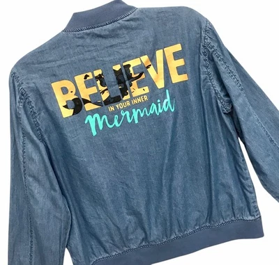 Disney La Sirenita Cambray Chaqueta Cremallera Frontal Trasera Lentejuelas Cremallera Completa Talla L Foto 1 de 4