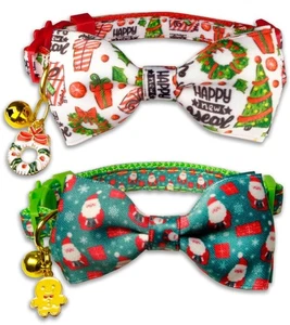 Paquete de 2 collares de pajarita de gato de Navidad con campana - collares ajustables para vacaciones - Imagen 1 de 5
