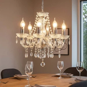 Luce a Sospensione Lampadario Cristallo Lampada Cromo 5 Luci Alteyya 150 CM - Foto 1 di 12