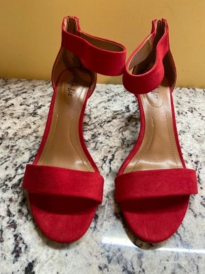 Style & Co  Ankle Strap Heels 7W Red Suede Paycee Block Sandals Date Night - Image 1 of 4