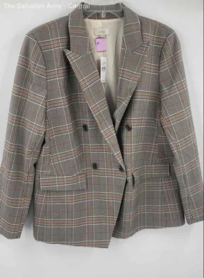 Loft Womens Multicolor Plaid Long Sleeve Double Breasted Suit Blazer Size 12 - Image 1 of 4