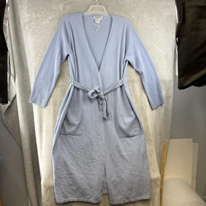 Cárdigan WinterSilks para mujer grande azul claro lana cachemir cinturón plumero bolsillos - Imagen 1 de 13