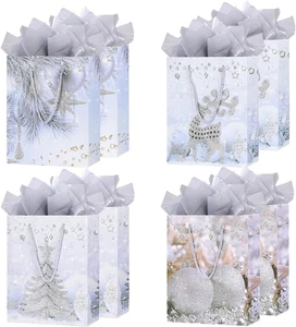 8 Pack Large Christmas Gifts Bag - 12.6'' Xmas Paper Gift Bags with Tissue Paper - Picture 1 of 12