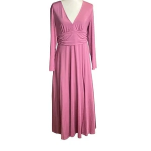 Abito Anrabes rosa malva manica lunga maxi scollo a V profondo spacco davanti taglia large - Foto 1 di 7