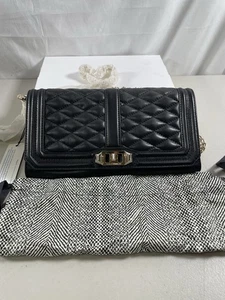 NWT Rebecca Minkoff Black Quilted Crossbody Bag Clutch GoldChain w/Dust Bag - Picture 1 of 8