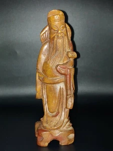 金丝楠木雕文昌星持如意像 Vintage Chinese Nanmu Wood Carved Immortal Holds Ruyi Art Figurine - Picture 1 of 12