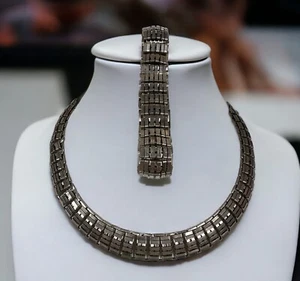 Art Deco Modernariato Tank Track Argento Collana Bracciale Set Girocollo Coro Pegasus - Foto 1 di 6