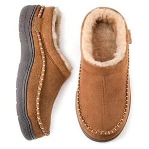 Men's Fuzzy Moccasin Slippers, Indoor/Outdoor Fluffy Slip On House 9-10 Tan - Picture 1 of 7