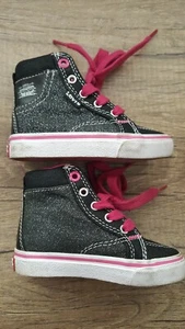 Kids Sparkly Black and Pink Levis Canvas High Tops Shoes Size 6 - Picture 1 of 7