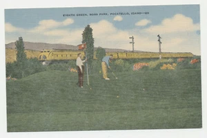 Vtg ECK Co Pocatello ID 8th Green Ross Park Golf Course Railroad Train Postcard - Picture 1 of 2