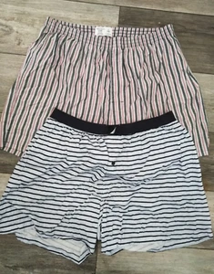 VTG. Nautica Boxer Shorts NAVY BLUE & GRAY RED STRIPED SIZE XL (2) 100%- COTTON - Picture 1 of 10