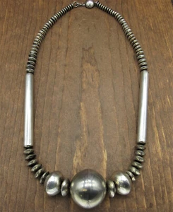 Outstanding Southwest Handmade Sterling Silver Bead Necklace with Y H Tag + - Picture 1 of 5