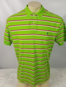 Ralph Lauren Golf Rugby Polo Shirt Men Size Large Green Pink White Stripe - Picture 1 of 7