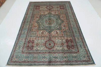6 x 8 ft Muted Blue Mamluk Afghan Hand Knotted Veg dyes Wool Medallion Rug - Image 1 of 4