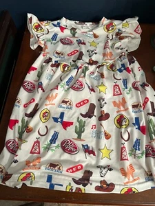 Texas Themed Dress Blue Bell Whataburger Bucees HEB Dr Pepper 3T EUC - Picture 1 of 8