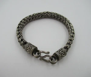 Brazalete balinés de plata de ley 925 con cadena de cable de 7" con gancho en S - Imagen 1 de 7