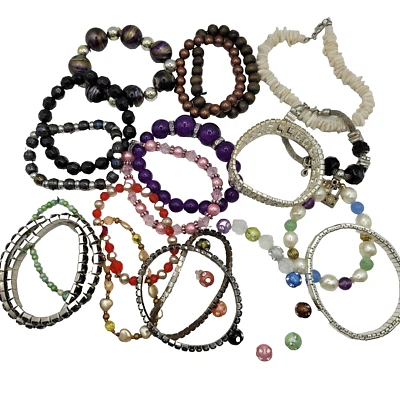 20 divertidas pulseras coloridas múltiples estilos con cuentas pulka metal cierre elástico Foto 1 de 4