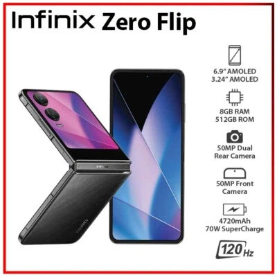 NEW Infinix Zero Flip 5G BLACK 8GB+512GB Dual SIM Unlocked Android Mobile Phone - Bild 1 von 4