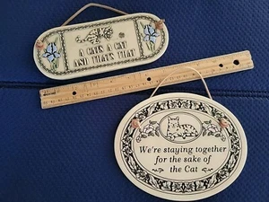 Set of 2 Vintage Trinity Pottery Hanging Wall Plaque Tiles CAT LOVERS Kitty - Picture 1 of 7