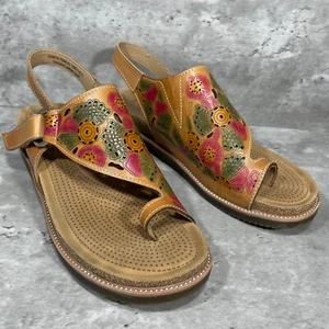 Spring Step L' Artiste Samya Brown Leather Toe Loop Sandals Women's Size 9 - Picture 1 of 15