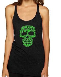 Pot Leaf Skull Marijuana 420 Tri-Blend Racerback Tank Top - Picture 1 of 10