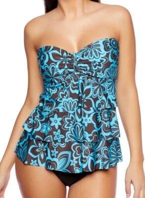 WS7.7-1794-1077-1040) OCTOPUS DAMEN TANKINI SET SLIP RAFFUNG TÜRKIS BRAUN GR. 44 - Bild 1 von 4