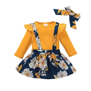 3Pcs Newborn Kids Baby Girl Dress Tops Shirt Skirt Headband Clothes Outfits Set - Picture 1 of 9