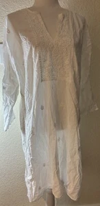 Amaya White Floral Embroidered Dress Textile 100% Cotton Size 46 Women’s Tunic - Picture 1 of 12