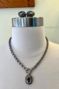 BJC Samuel Benham Sterling 18k Green Amethyst Toggle Pendant Necklace & Earrings - Picture 1 of 11