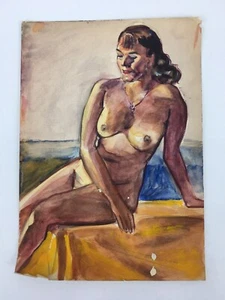 Original 10” x 14” Figur Studie Aquarell von 1950’s Illustrator R. Schwartz - Bild 1 von 8