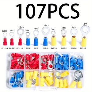 107PCS Insulated Electrical Wire Splice Terminal Crimp Ring Connector Kit - Picture 1 of 9