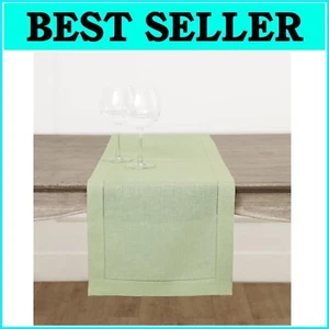 Luxurious 100% Pure Linen Sage Green Table Runner 120 Inches - Hemstitch Design - Picture 1 of 9