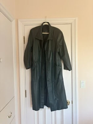 PELLE РАЗМЕР СРЕДНИЙ ДЛИННЫЙ ТЕМНО-ЗЕЛЕНЫЙ КОЖАНОЕ ПАЛЬТО С НЕЙЛОНОВОЙ ПОДКЛАДКОЙ EPIC!! - Изображение 1 из 4