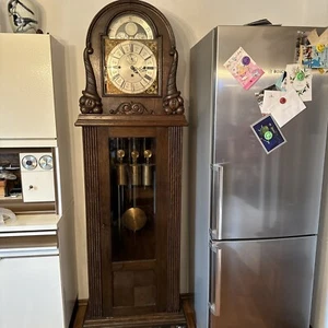 Winterhalter Röhrengong Standuhr Sekundenpendel Mondphase Antik Eiche Pendeluhr - Bild 1 von 24
