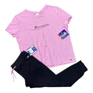 Champion Women’s Size 2X pajama set t shirt and joggers pink Black NWT - Picture 1 of 5