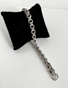 Excellent VTG. Sterling Silver Multi-Ring Chain Link Bracelet 8" Length, 35.4 Gr - Picture 1 of 5