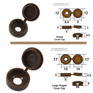 * Tapas de cubierta de tornillo con bisagras de plástico marrón oscuro grandes y pequeñas para tornillos M3.5 - M5* - Imagen 1 de 5
