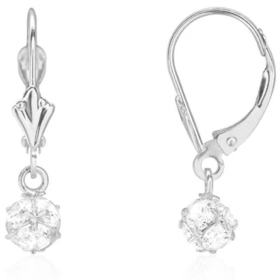 Simulated Round-Cut Diamond Dangle Leverback Earrings 14K White Gold - Image 1 of 4