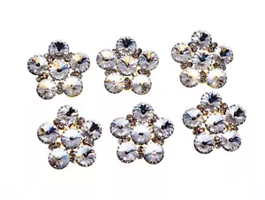 Sparkling Crystal Flower Buttons, Gold Metal ( 0.6"d ) 6x - Picture 1 of 3