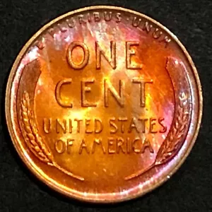 1956-D - LINCOLN WHEAT BACK CENT - MS BU - TONED - BRILLIANT RED AND PURPLE BACK - Picture 1 of 2