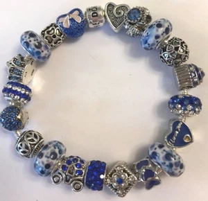 ❤️Pandora CHARM BEADS BRACELET Sterling Silver Chain NAVY European Beads Box❤️ - Picture 1 of 5