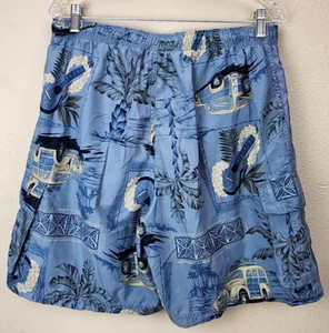 Caribbean Joe Let Go Men's Blue Hawaiian Swim Shorts Trunks Cars Ukulele Size M - Picture 1 of 15