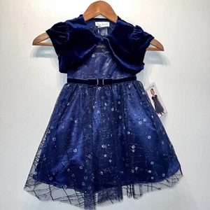 Nuevo con etiquetas Vestido Jona Michelle Azul Marino Brillo Superpuesto Fiesta Vacaciones Talla 3T Con Encogimiento de hombros - Imagen 1 de 9